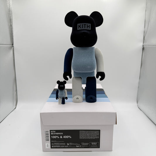 Bearbrick Kith 100% & 400% Set Summer Cool Multi Front of Small and Large Bear Figures