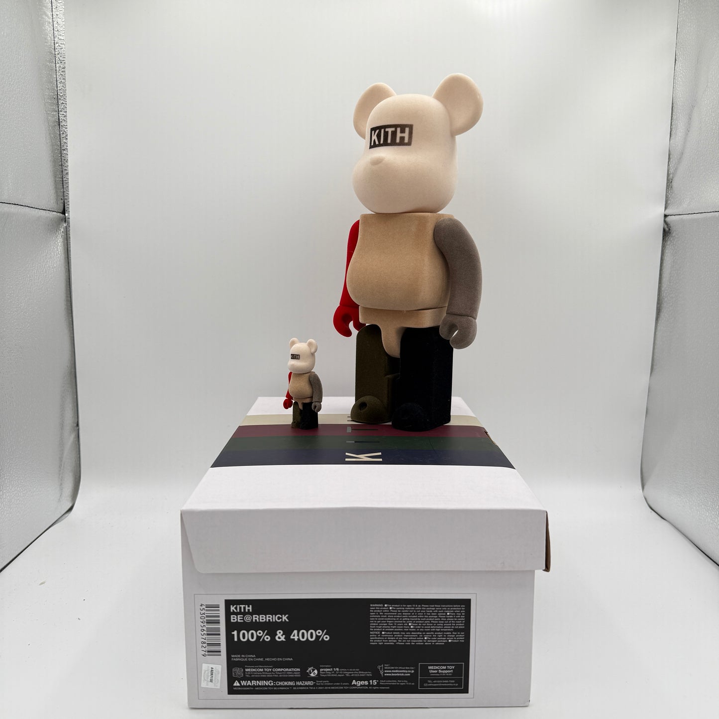Bearbrick x Kith Flocked 100% & 400% Set Multi Side View of Small and Large Bear Figure