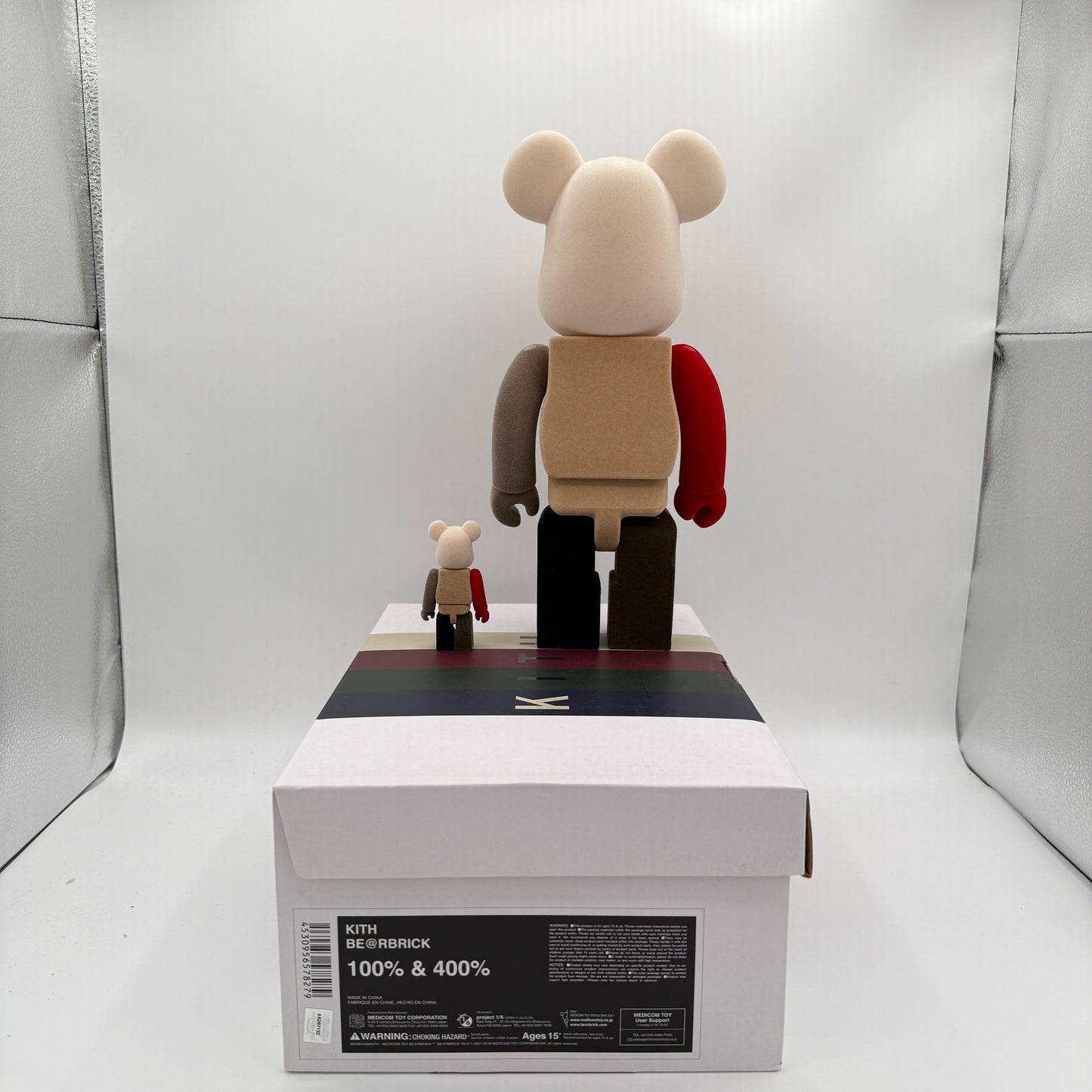 Bearbrick x Kith Flocked 100% & 400% Set Multi Back of Small and Large Bear Figure
