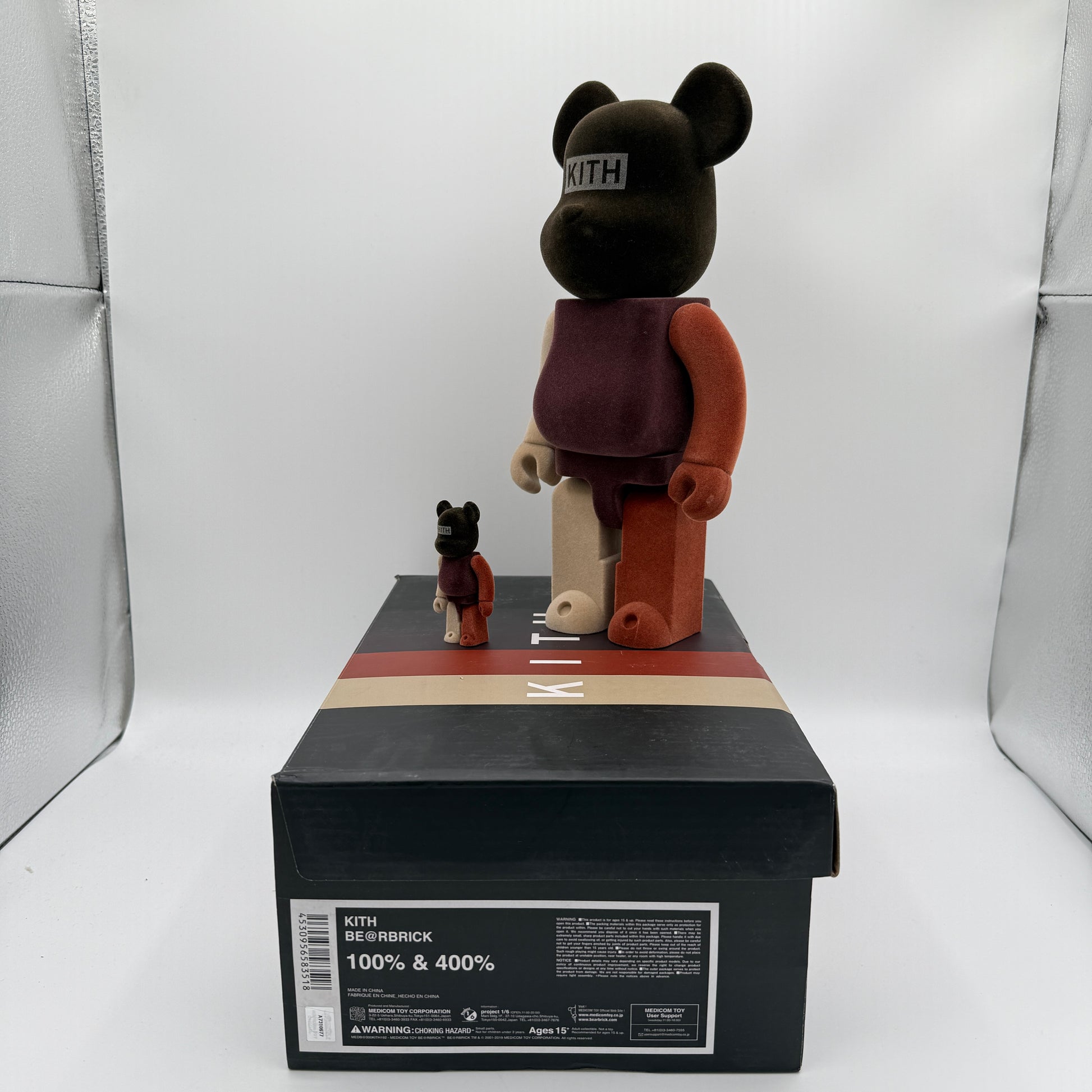 Bearbrick x Kith Monday Program Vol. 3 100% & 400% Set Flocked Side of Small and Large Bear Figures