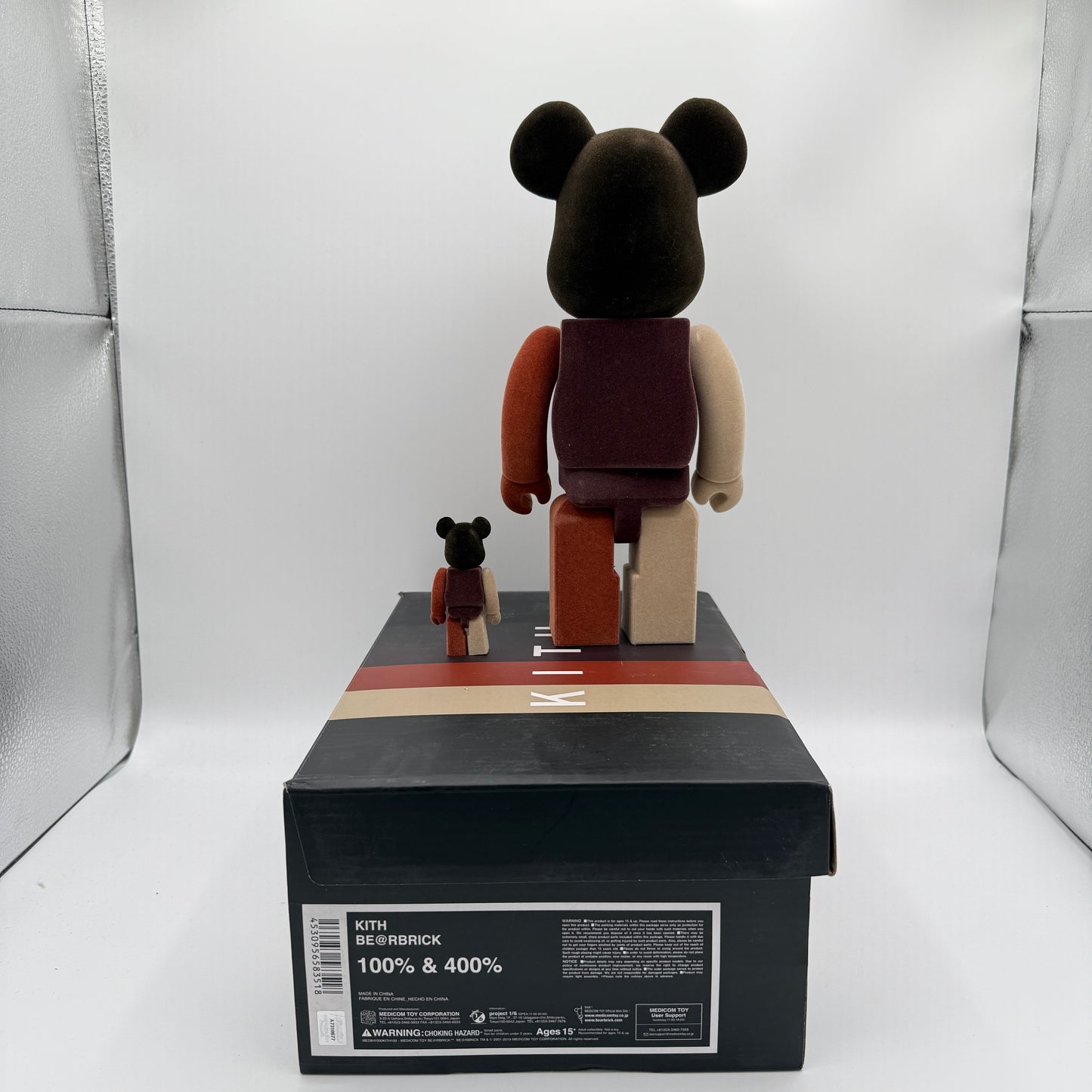Bearbrick x Kith Monday Program Vol. 3 100% & 400% Set Flocked Back of Small and Large Bear Figures