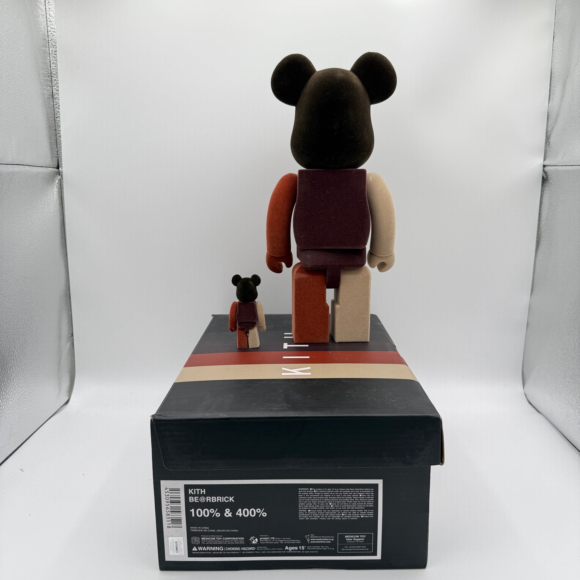 Bearbrick x Kith Monday Program Vol. 3 100% & 400% Set Flocked Back of Small and Large Bear Figures