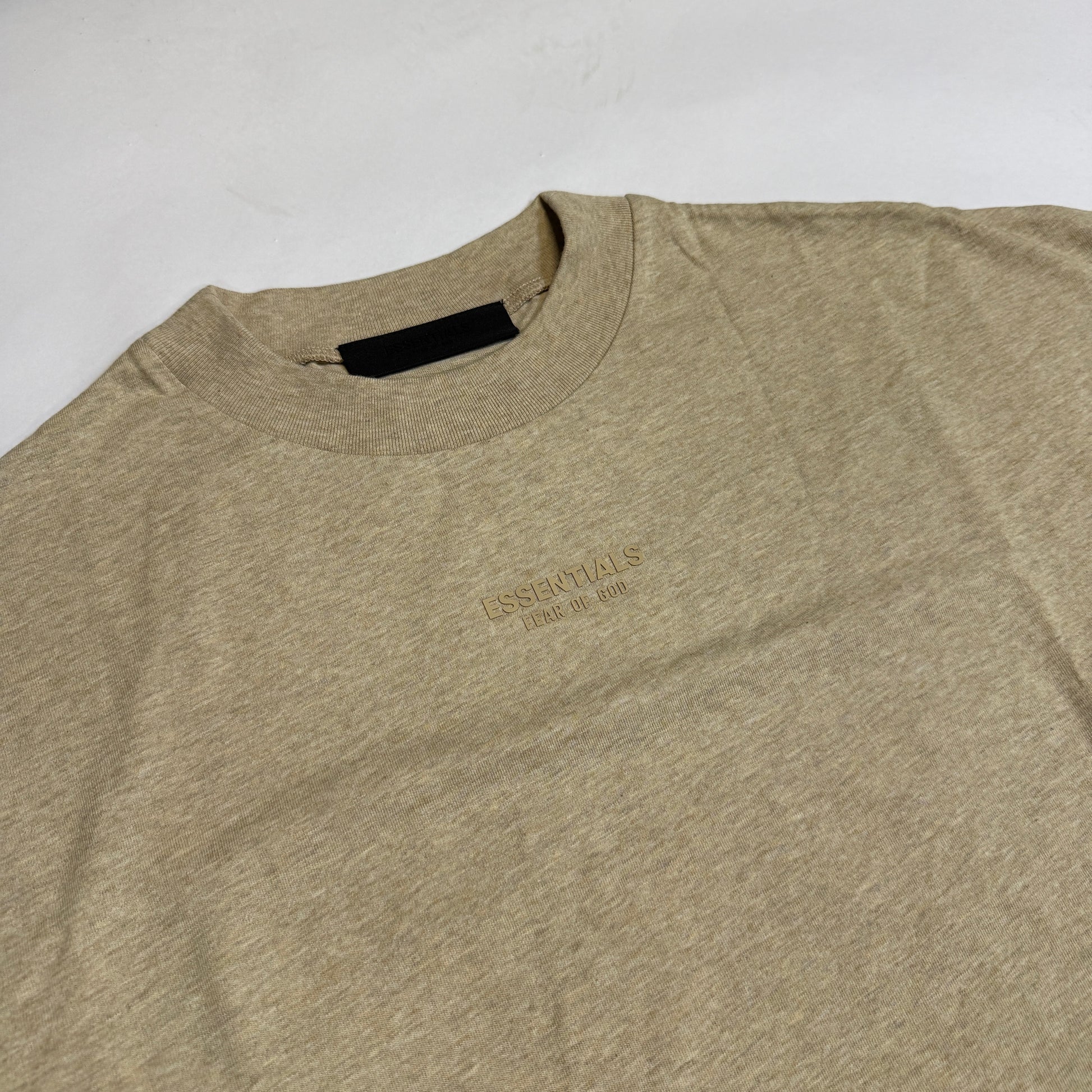 Essentials Fear of God Heather Gold SS T-Shirt Detail of Shirt