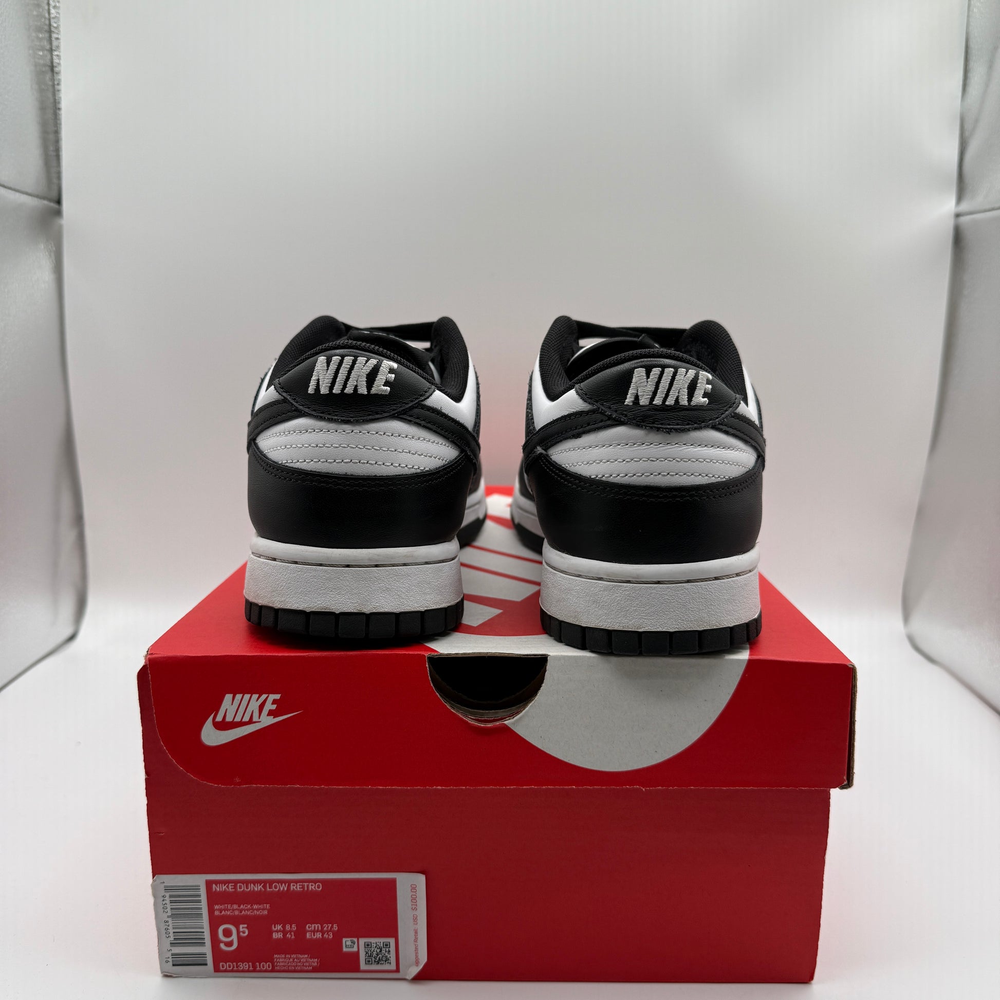 Nike Dunk Low Retro White Black Panda Back of Shoe