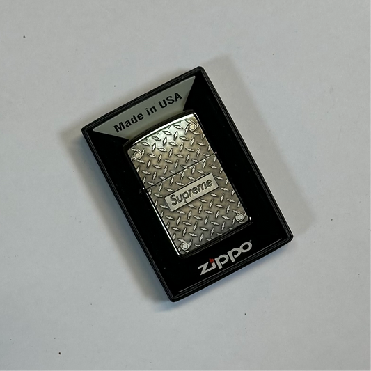 Supreme Diamond Plate Zippo Metal front of Supreme Zippo Lighter