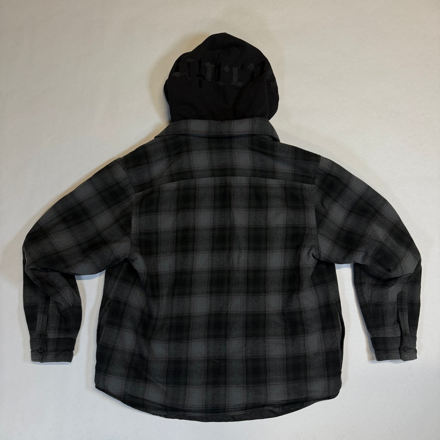 Supreme Hooded Flannel Zip Up Shirt Black Pre-Owned Size Large Back of Jacket