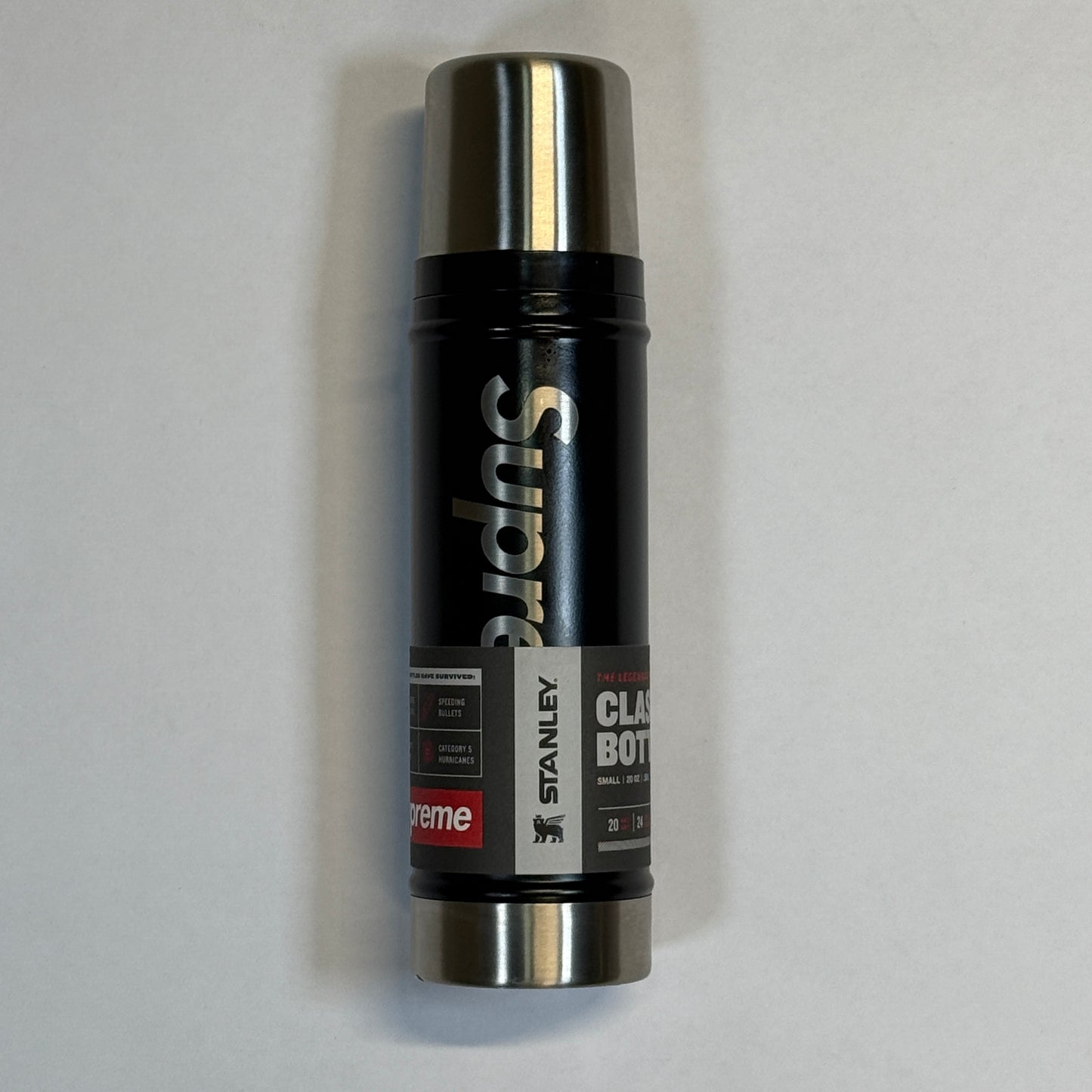 Supreme Stanley 20 oz. Vacuum Insulated Bottle Black front of bottle