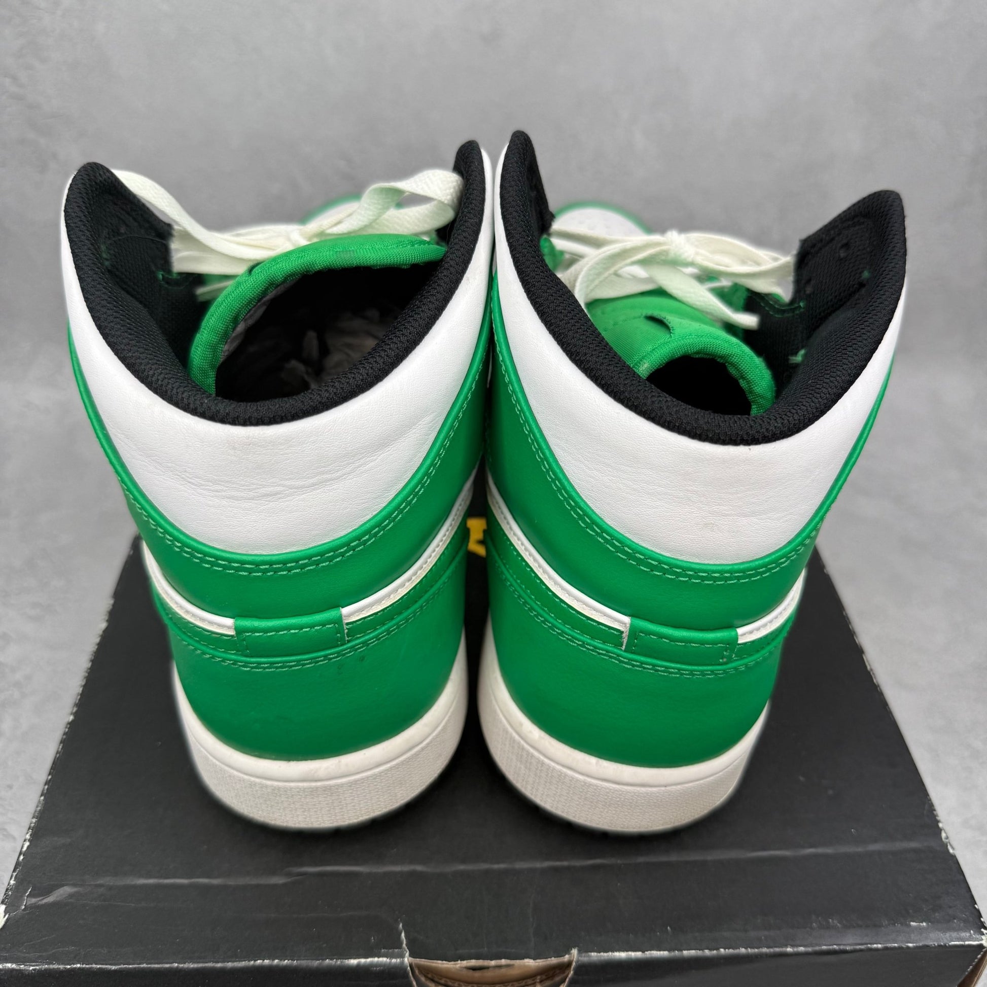 Jordan 1 Mid Lucky Green *pre - owned* SIZE 12 - Kicks Collective PA - Jordan - DQ8426-301 - Men's Shoes - 12M/13.5W - Pre - Owned - Original Box (Damaged)