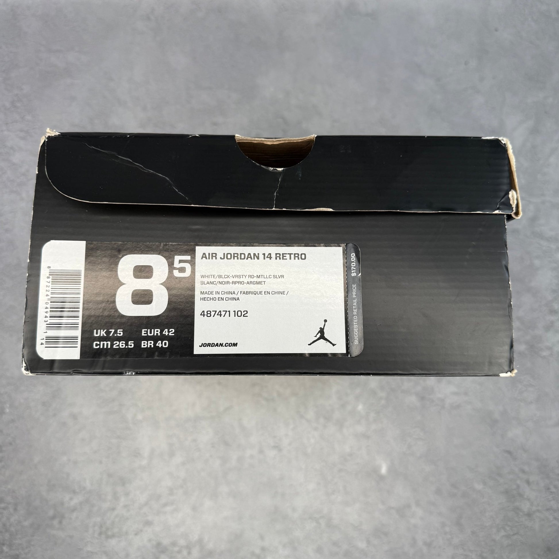 Jordan 14 Retro Black Toe (2014) *pre - owned* SIZE 8.5 - Kicks Collective PA - Jordan - 487471-102 - Men's Shoes - 8.5M/10W - Pre - Owned