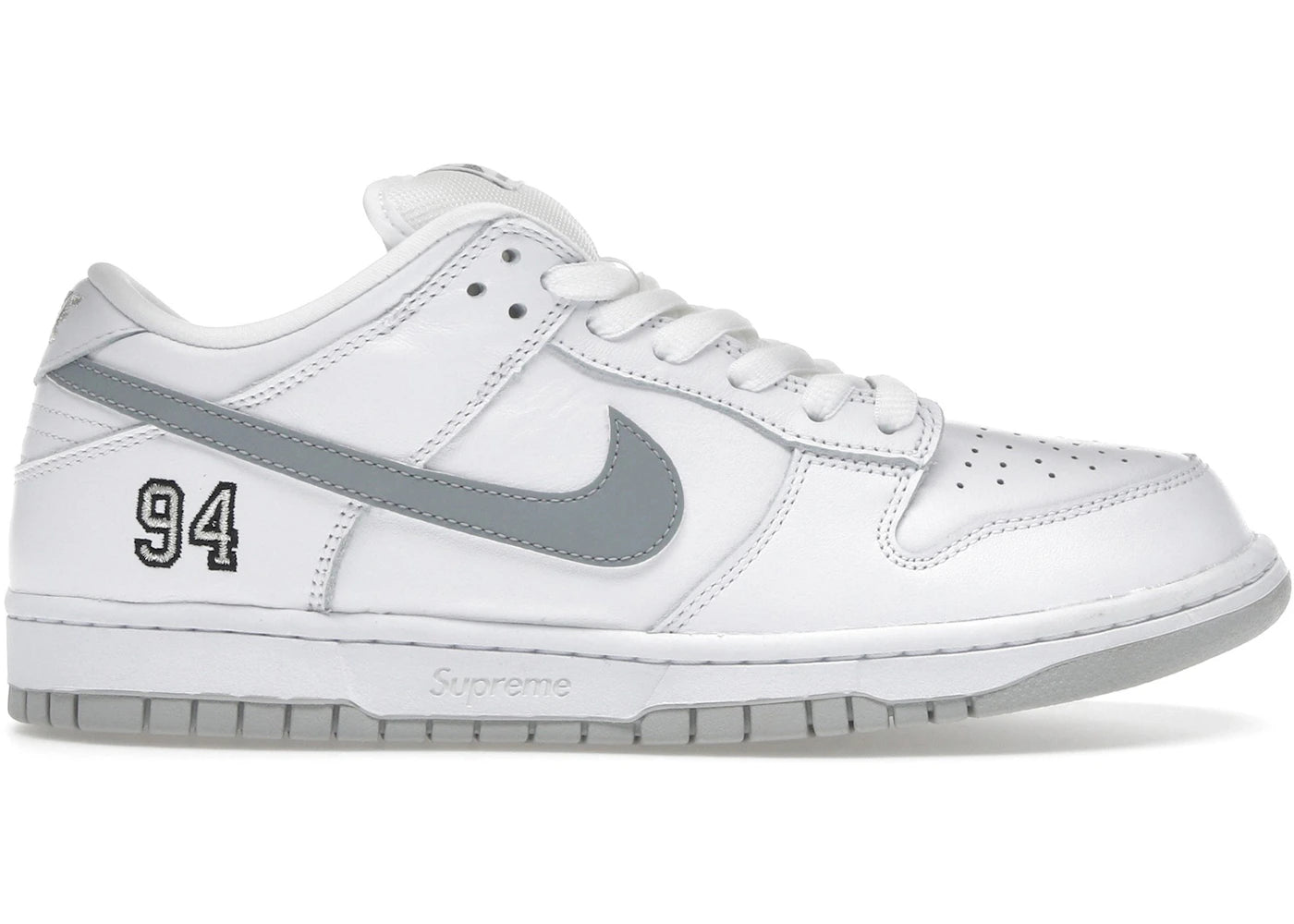 Nike SB Dunk Low Supreme 94 White Metallic Silver - Kicks Collective PA - Nike - HQ8487 - 100 - Men's Shoes - 10M/11.5W - Brand New