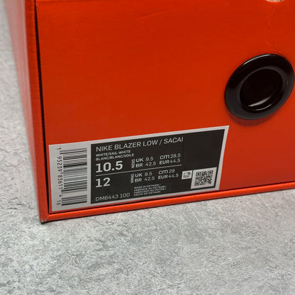 Nike Blazer Low sacai White Patent Leather *pre-owned* SIZE 10.5