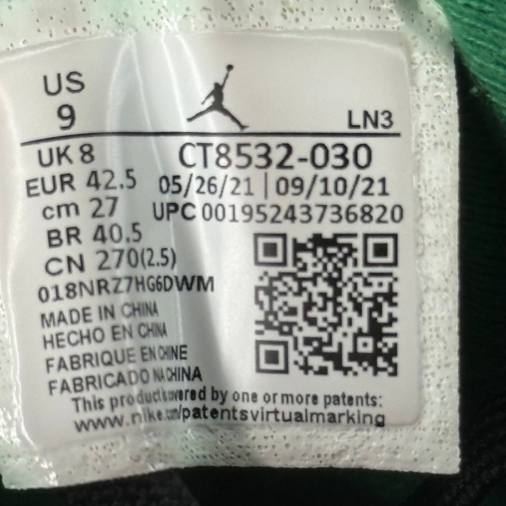 Jordan 3 Retro Pine Green *pre - owned* SIZE 9 - Kicks Collective PA - Jordan - CT8532 - 030 - Men's Shoes - 9M/10.5W - Pre - Owned