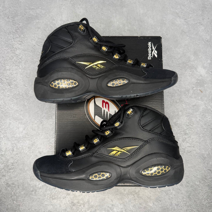 Reebok Question Mid Black Gold *pre-owned* SIZE 8.5
