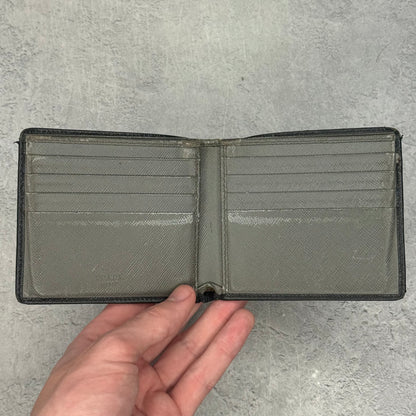 Prada Black Saffiano Leather Bi Fold Wallet W/ Grey Interior *pre-owned*