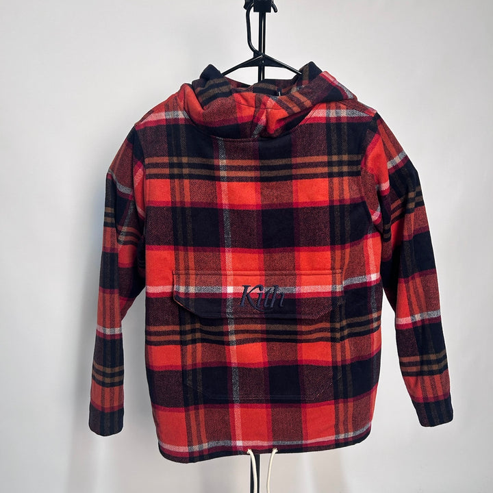 Kith Harrison Plaid Flannel Hooded Pullover Orange Navy pre-owned size Large