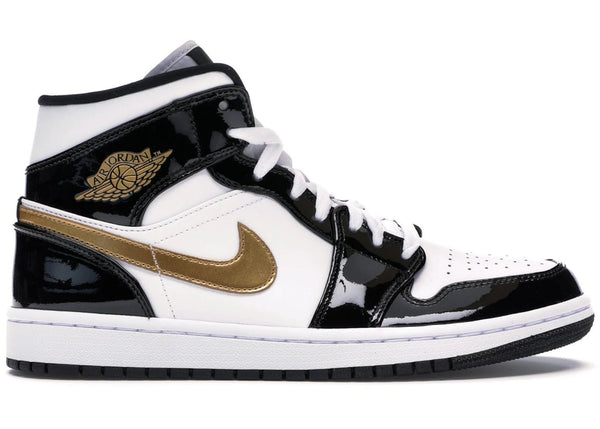 Jordan 1 Mid Patent Black White Gold - Kicks Collective PA - Jordan - 852542-007 - Men's Shoes - 11M/12.5W - Brand New - No Box