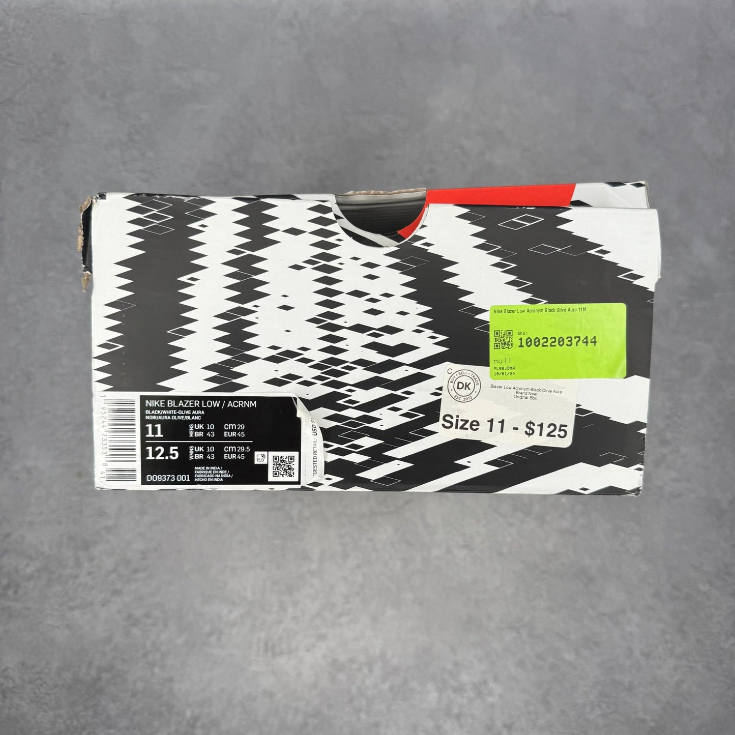 Nike Blazer Low Acronym Black Olive Aura - Kicks Collective PA - Nike - DO9373-001 - Men's Shoes - 11M/12.5W - Brand New - Original Box (Damaged)