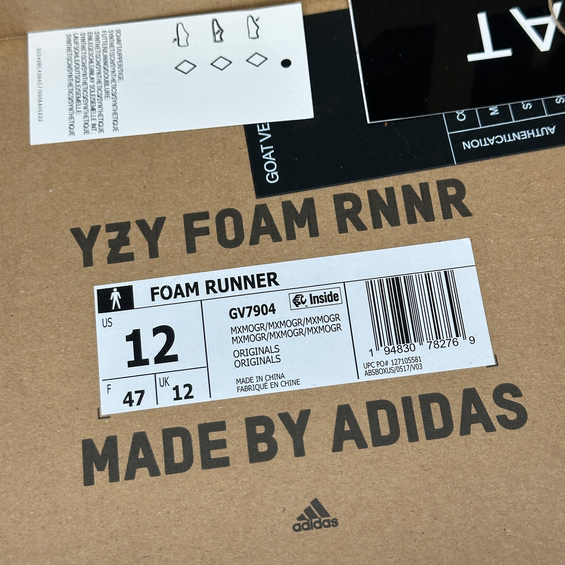adidas Yeezy Foam RNNR MXT Moon Gray VNDS *pre-owned* SIZE 12