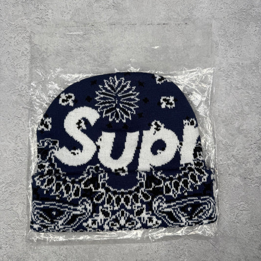 Supreme Bandana Big Logo Beanie Blue