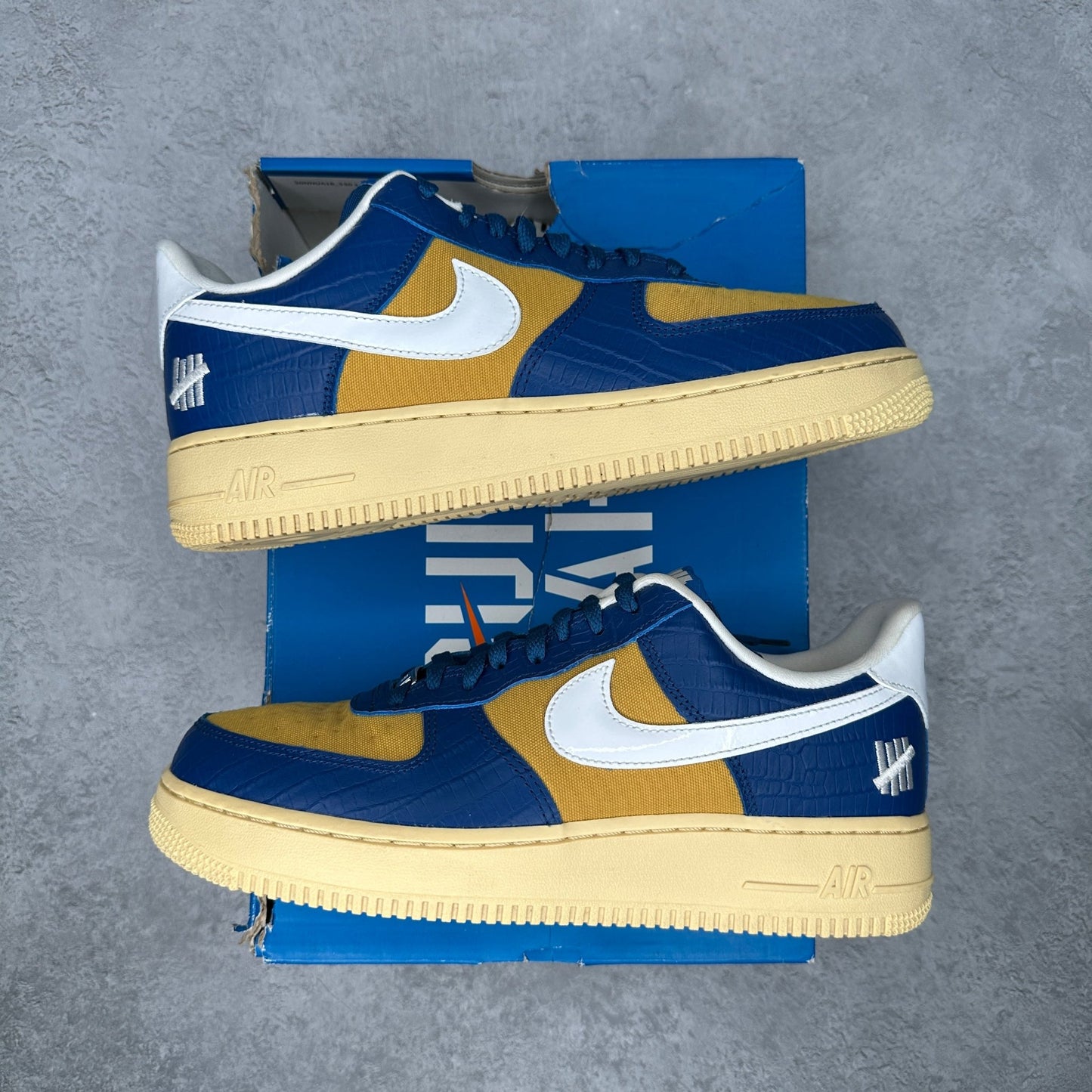 Nike Air Force 1 Low SP Undefeated 5 On It Blue Yellow Croc *pre - owned* SIZE 9 - Kicks Collective PA - Nike - DM8462-400 - Men's Shoes - 9M/10.5W - Pre - Owned - Original Box (Damaged)