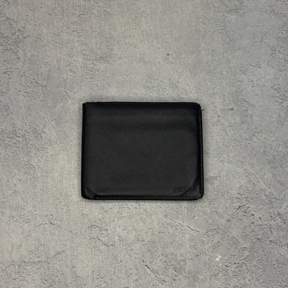 Prada Black Saffiano Leather Bi Fold Wallet W/ Grey Interior *pre-owned*