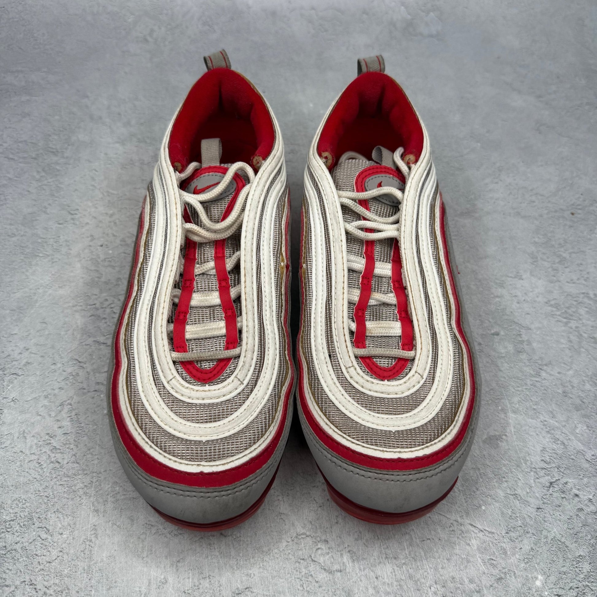 Nike Air VaporMax 97 Atmosphere Grey University Red (GS) *pre - owned* SIZE 6.5Y - Kicks Collective PA - Nike - BV1153-002 - Kid's Shoes - 6.5Y - Pre - Owned - No Box