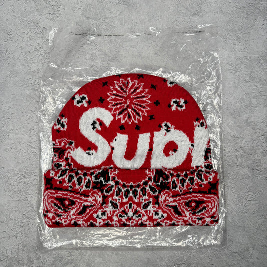 Supreme Bandana Big Logo Beanie Red